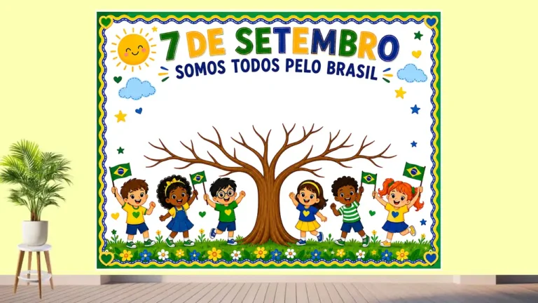 Imagem de referência completa do cartaz Árvore da Independência com a frase 'Somos todos pelo Brasil' e elementos em azul.