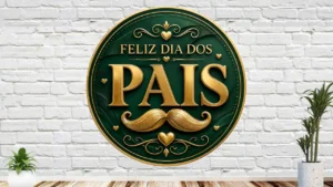 Imagem completa de referência do painel redondo em verde-esmeralda com detalhes dourados e bigode central