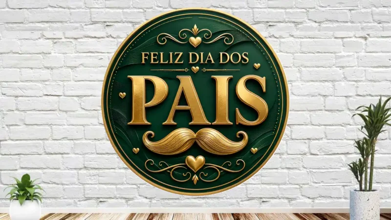 Imagem completa de referência do painel redondo em verde-esmeralda com detalhes dourados e bigode central