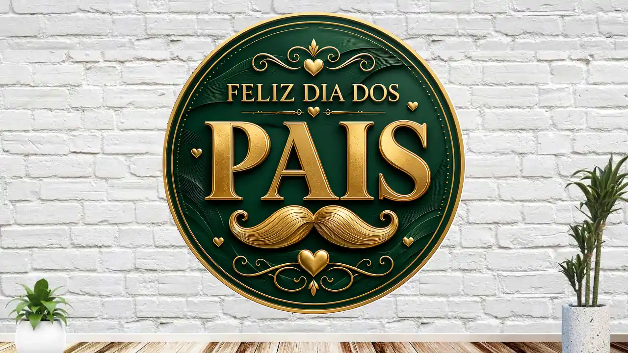 Imagem completa de referência do painel redondo em verde-esmeralda com detalhes dourados e bigode central